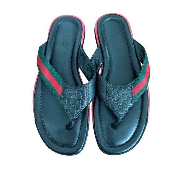 Gucci Mens Black Sandals with Red and Green Accents size 8 - Picture 2 of 5